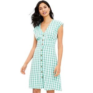NWT Loft Green Gingham Print Knee Length Dress